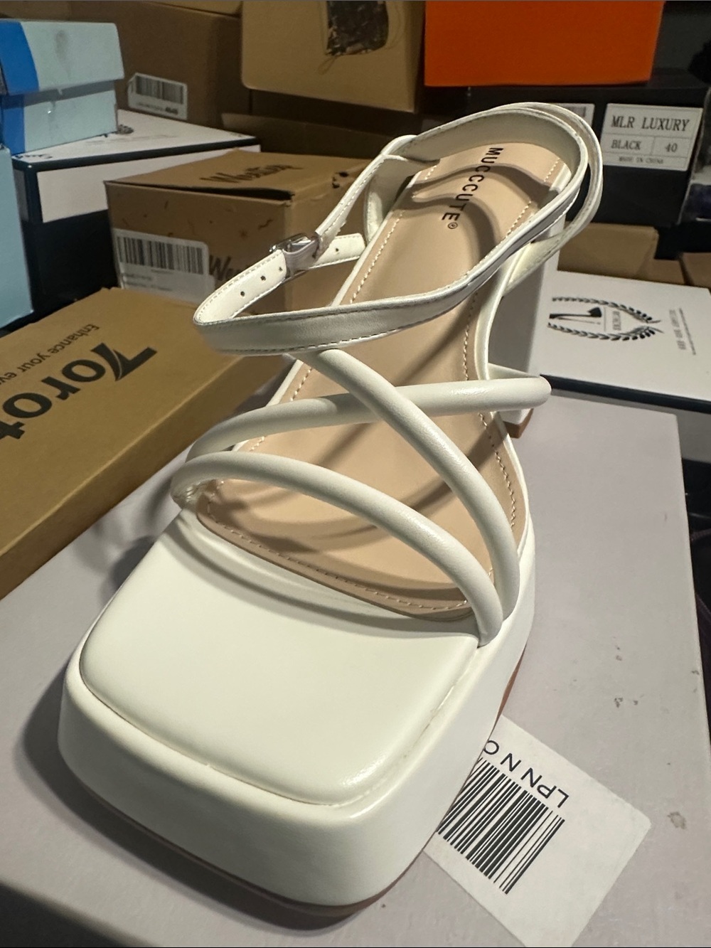 WHIT White Strappy Square-Toe Platform Sandals